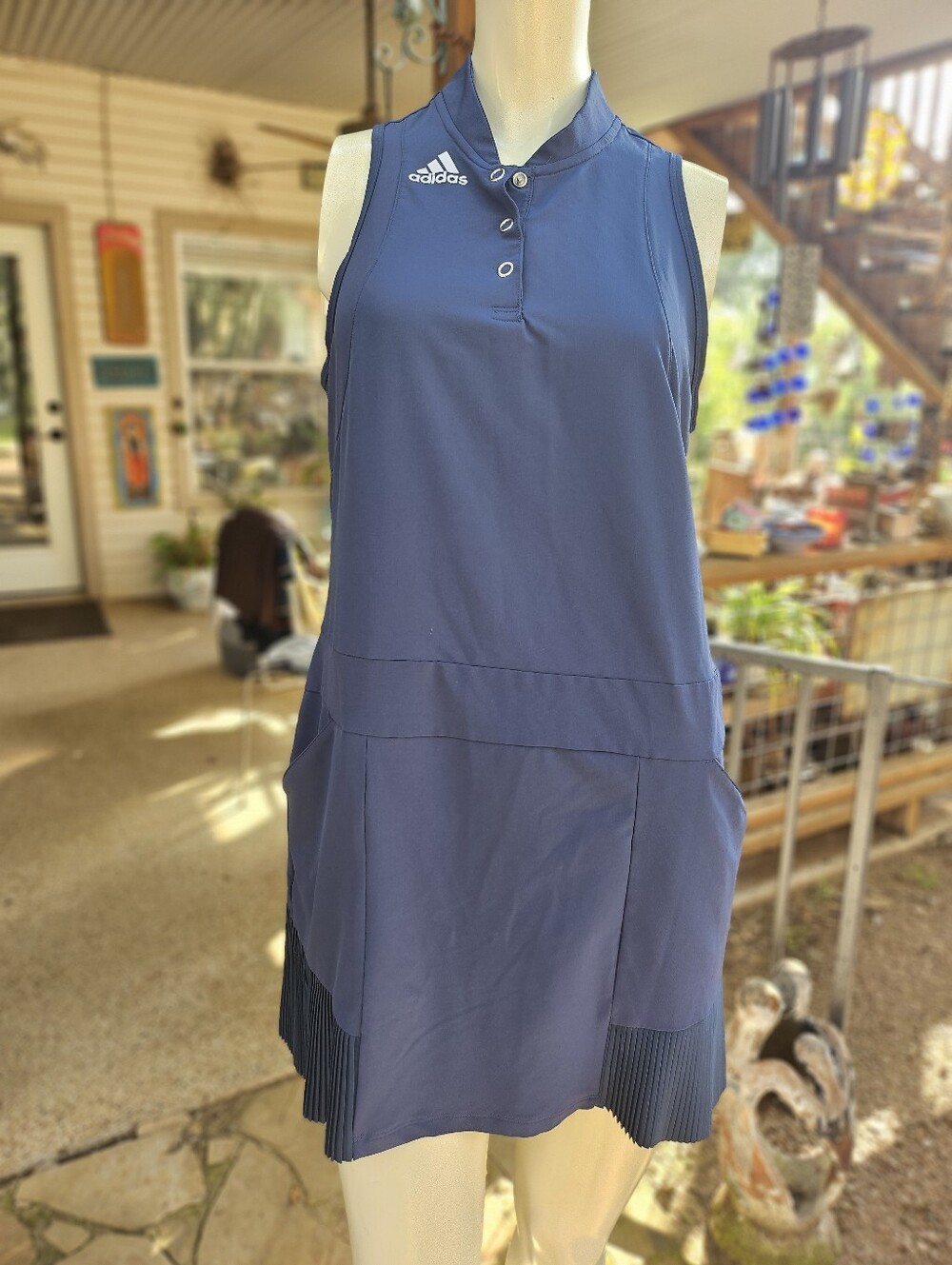 Adidas Navy Blue Sleeveless Performance Primegreen Golf Pleated Polo Dress Med
